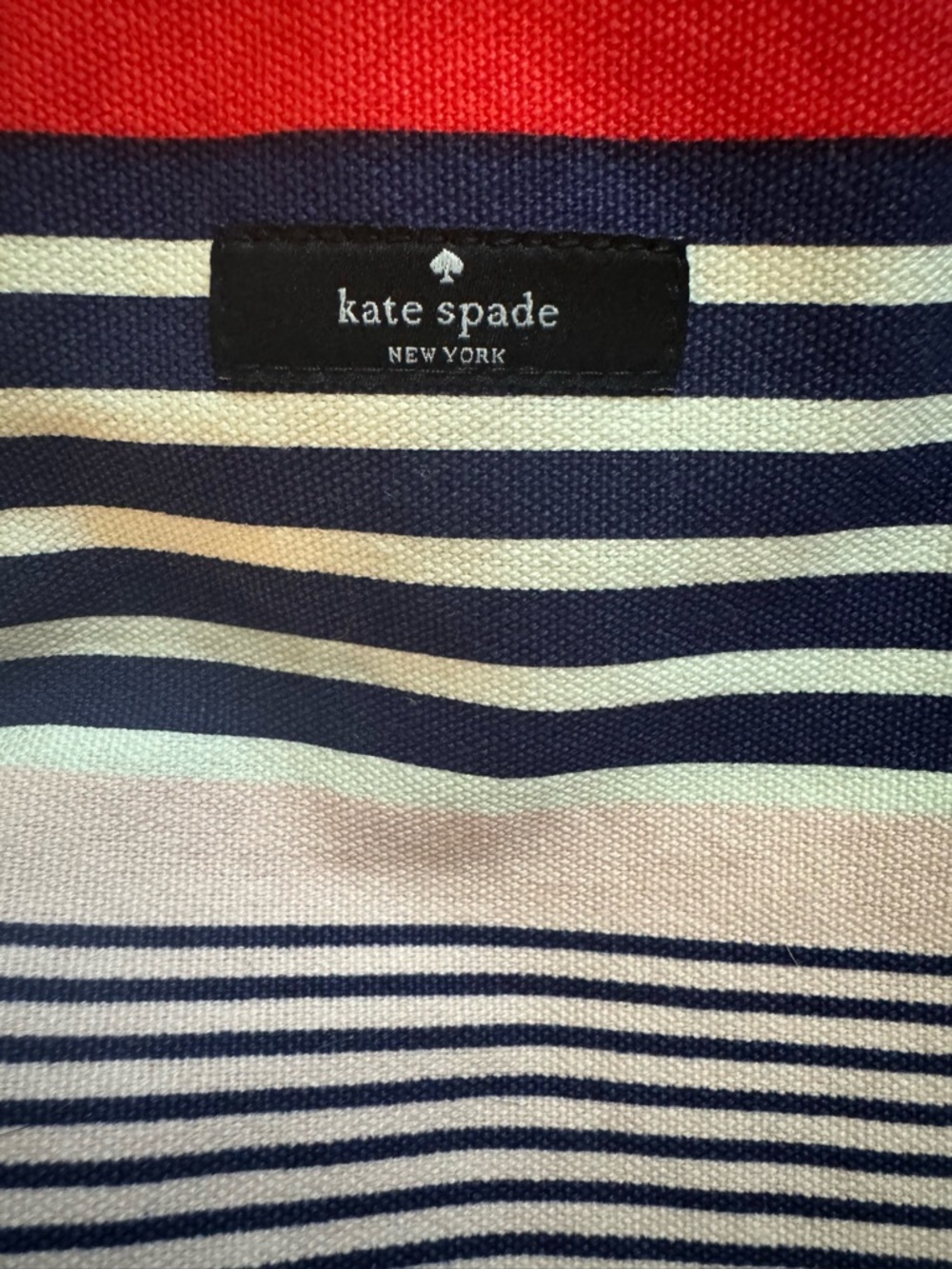 Kate Spade, Striped Bon Shopper Canvas Tote. Small imperfection as shown - Picture 2 of 6